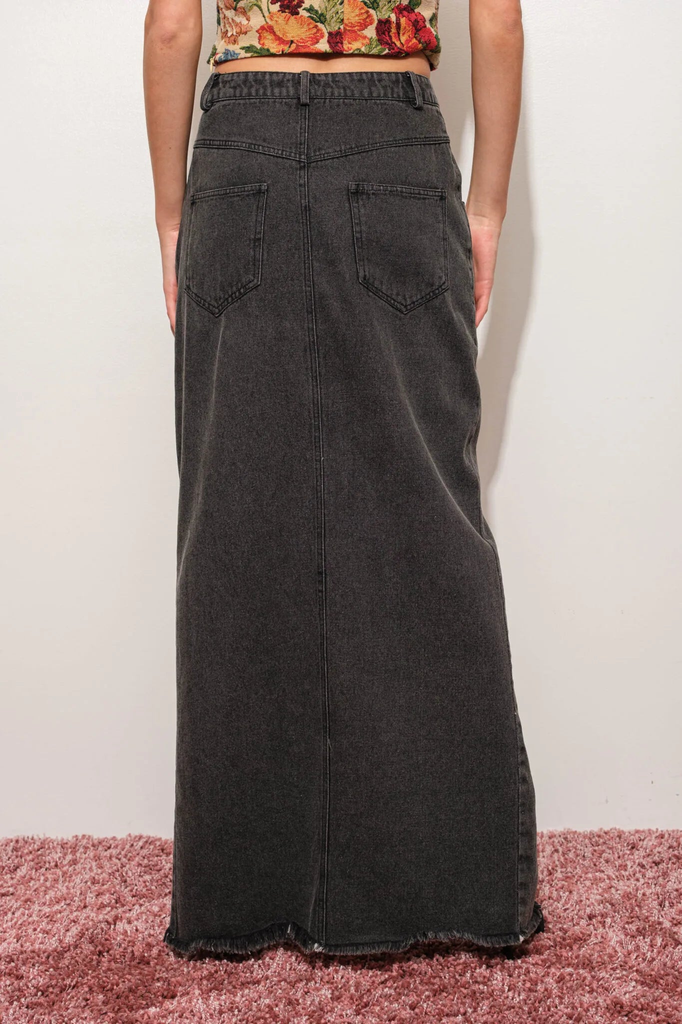 Black Denim Skirt with Cut Out