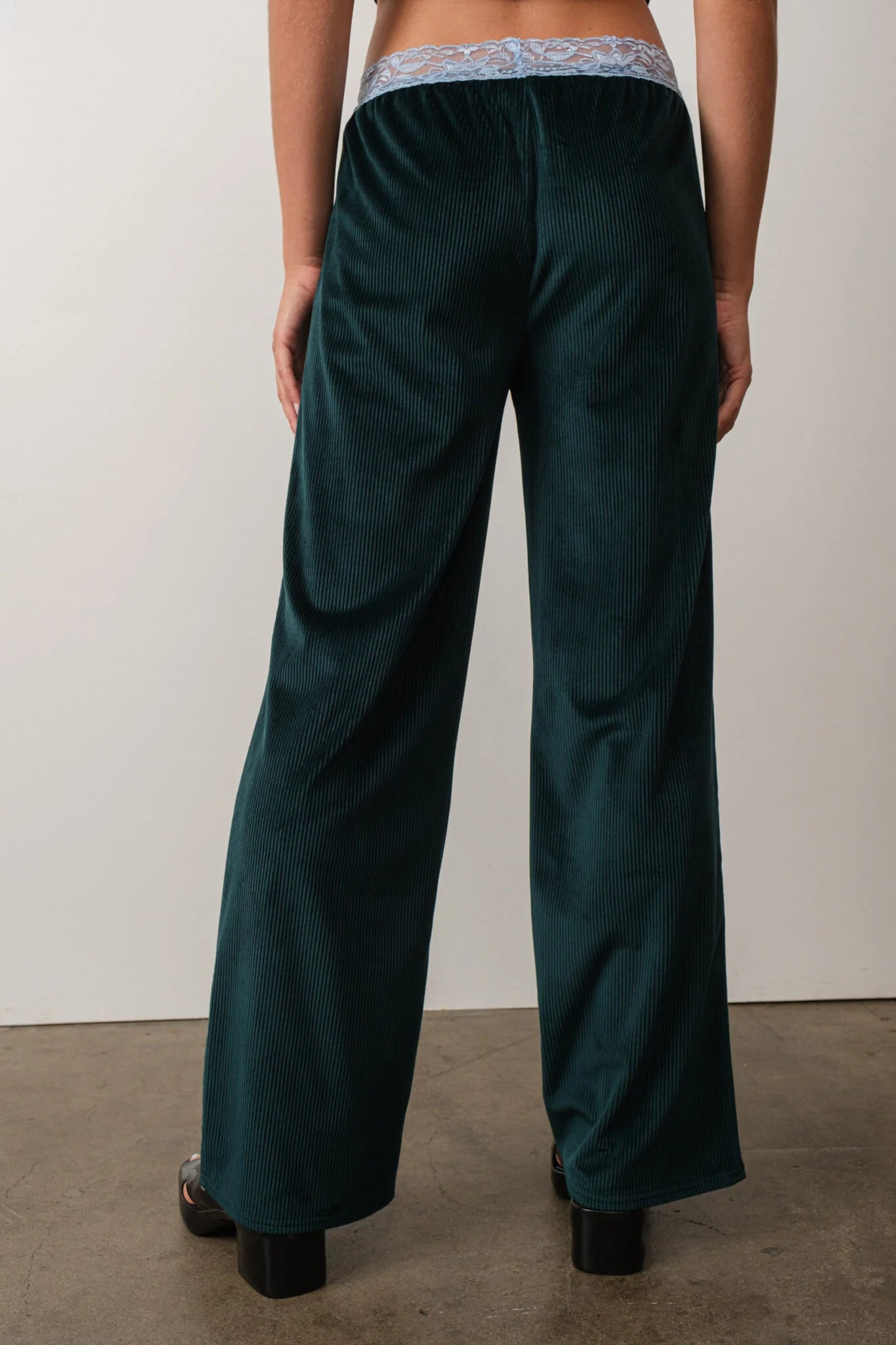 On Trend Corduroy Pants With Blue Lace Detail