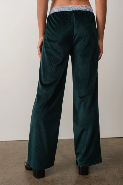 On Trend Corduroy Pants With Blue Lace Detail