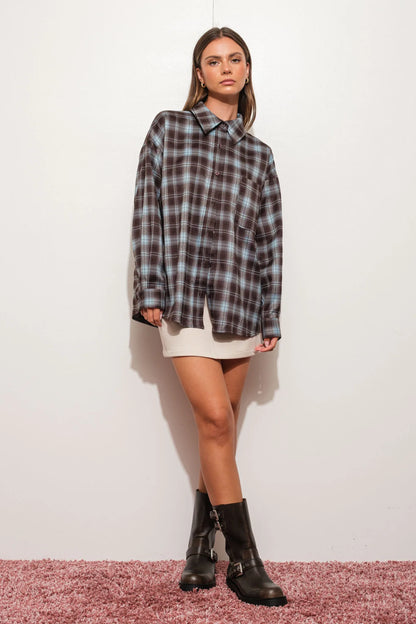 Brown and Blue Long Sleeve Flannel