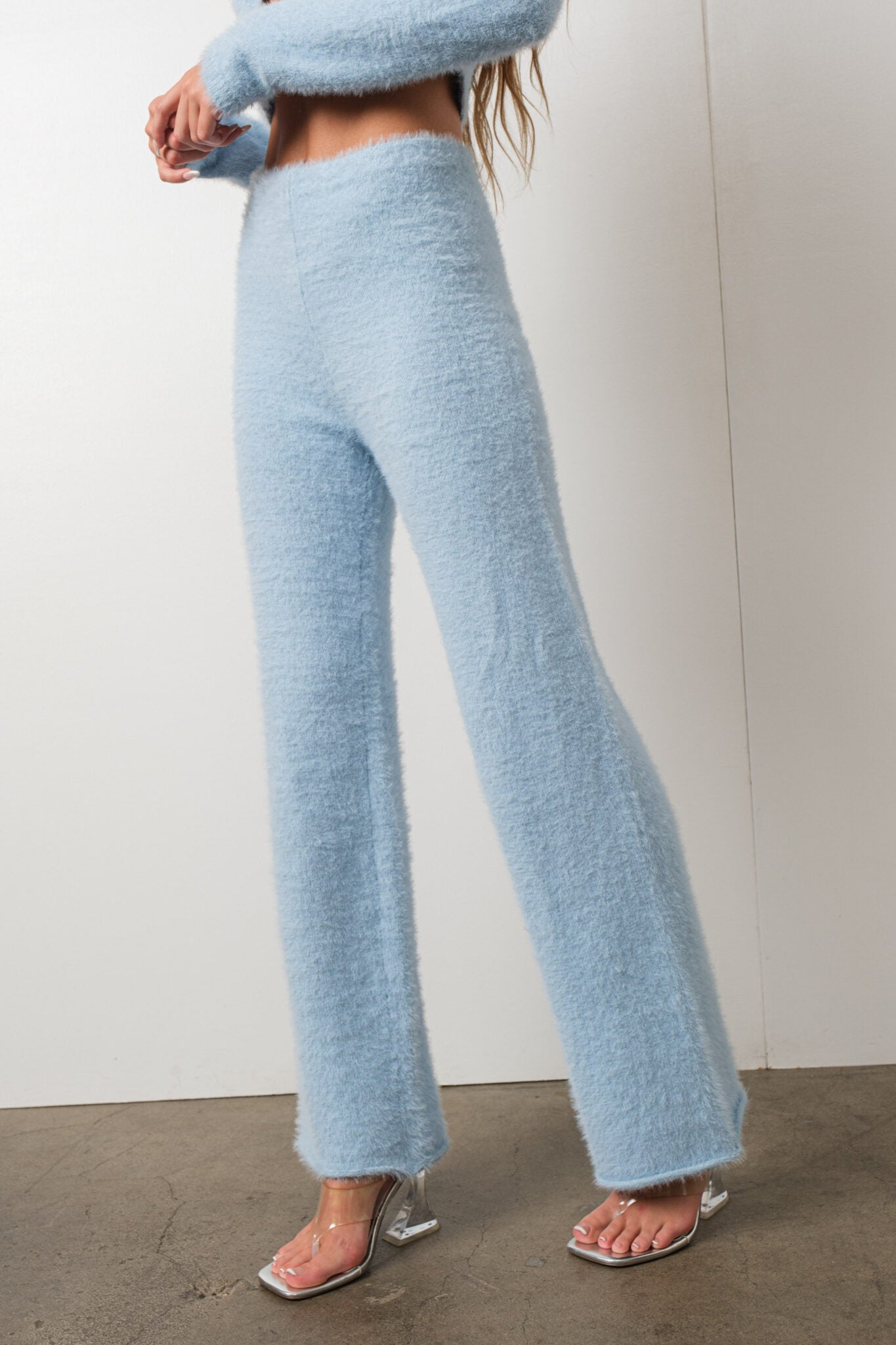 Cozy Day Blue Mohair Flare Sweatpants