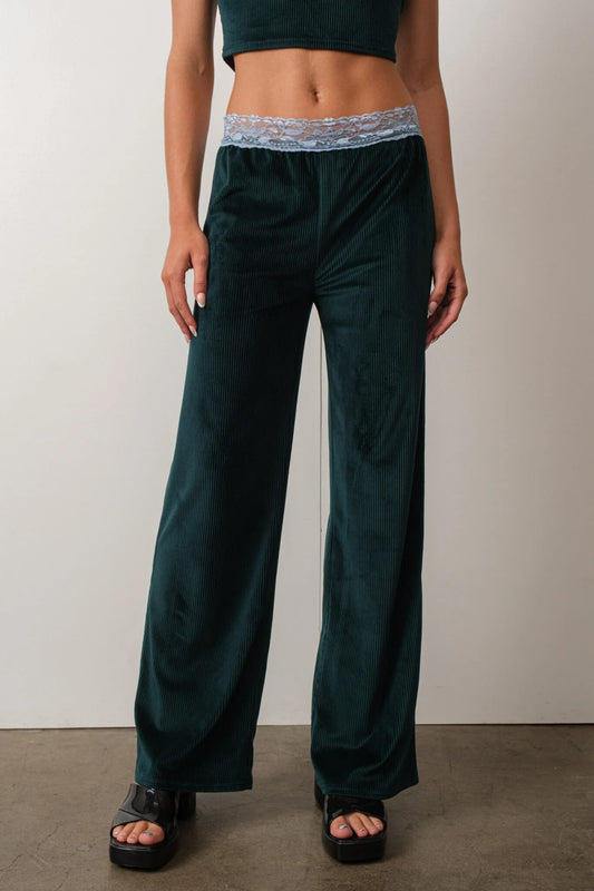 On Trend Corduroy Pants With Blue Lace Detail