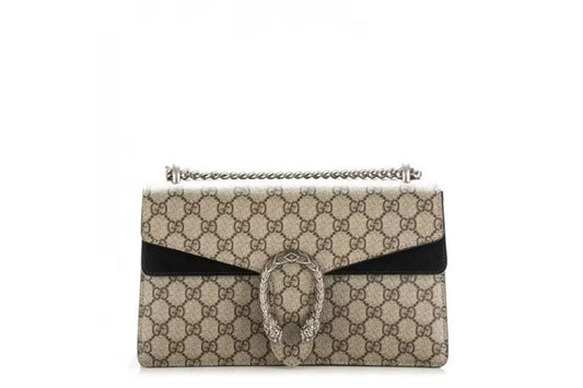 Gucci Calfskin Black suede flap Bag in Gucci Monogram