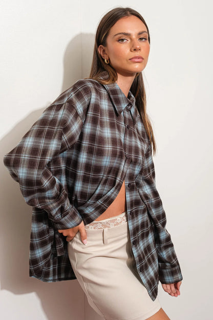 Brown and Blue Long Sleeve Flannel