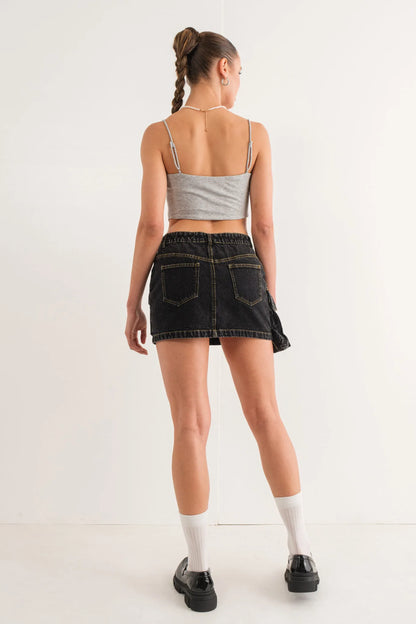 Denim Skirt with Yellow Lining Detail