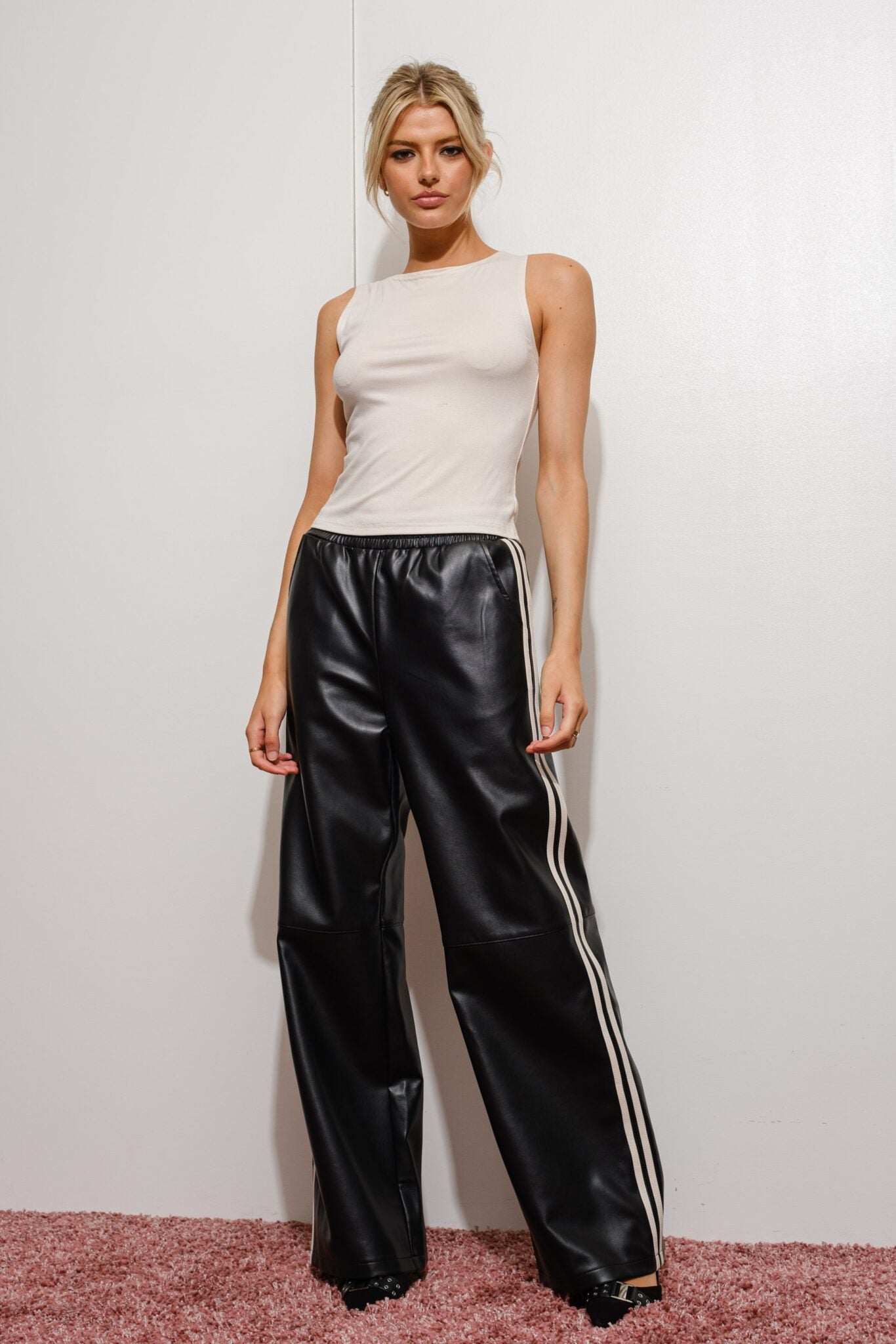 Who is She? Leather Pants with Strip Detail