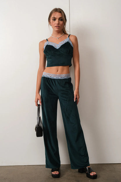 On Trend Corduroy Pants With Blue Lace Detail