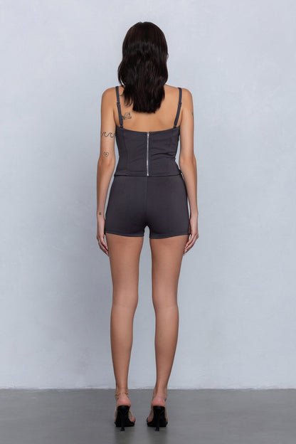 Soft & Lightweight Hooded Romper W/ Back Cut Out - Charcoal