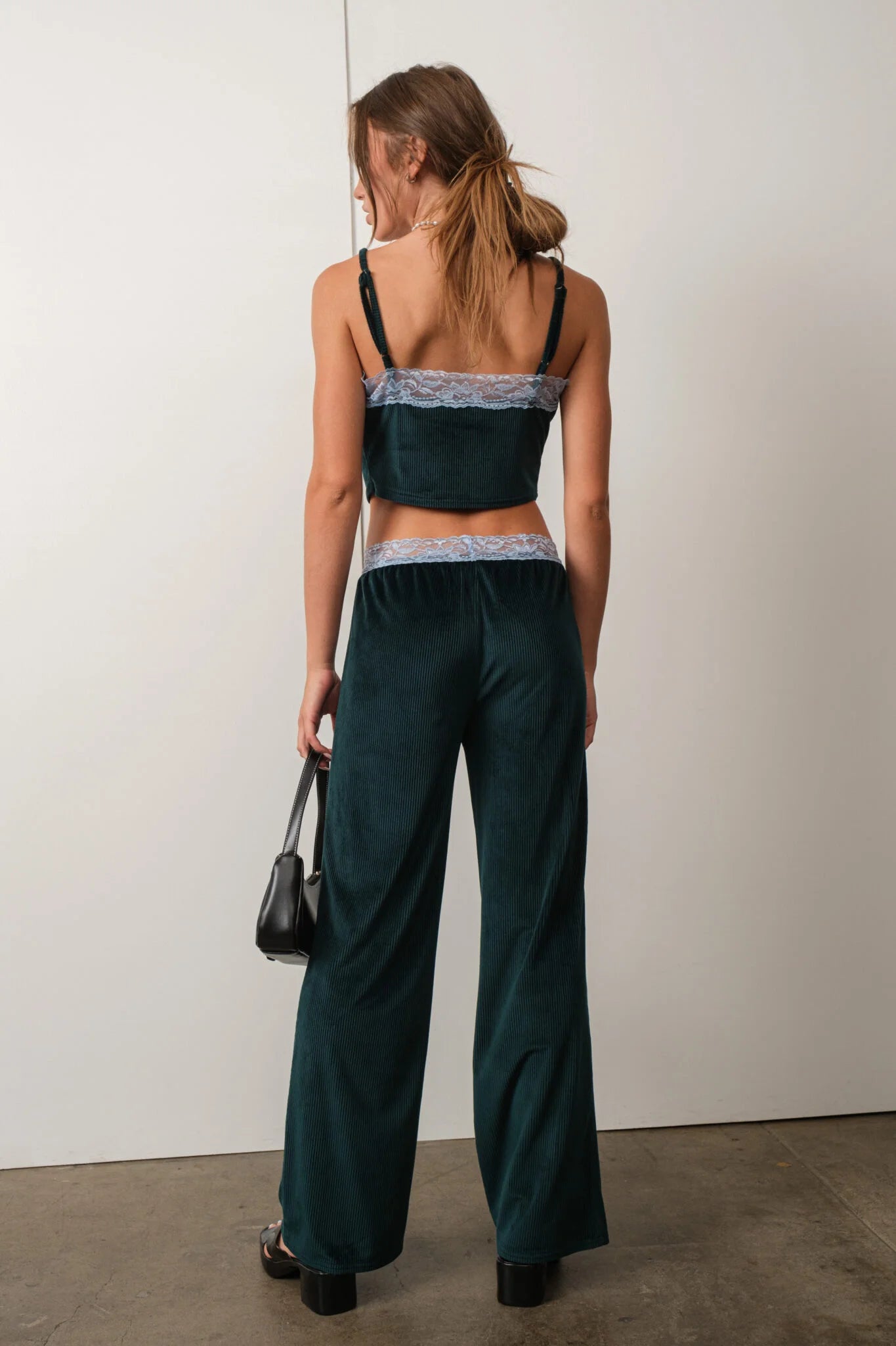 On Trend Corduroy Pants With Blue Lace Detail