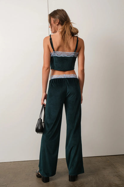 On Trend Corduroy Pants With Blue Lace Detail