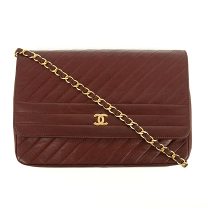 Chanel Lambskin Single Flap Shoulder Bag-Burgundy