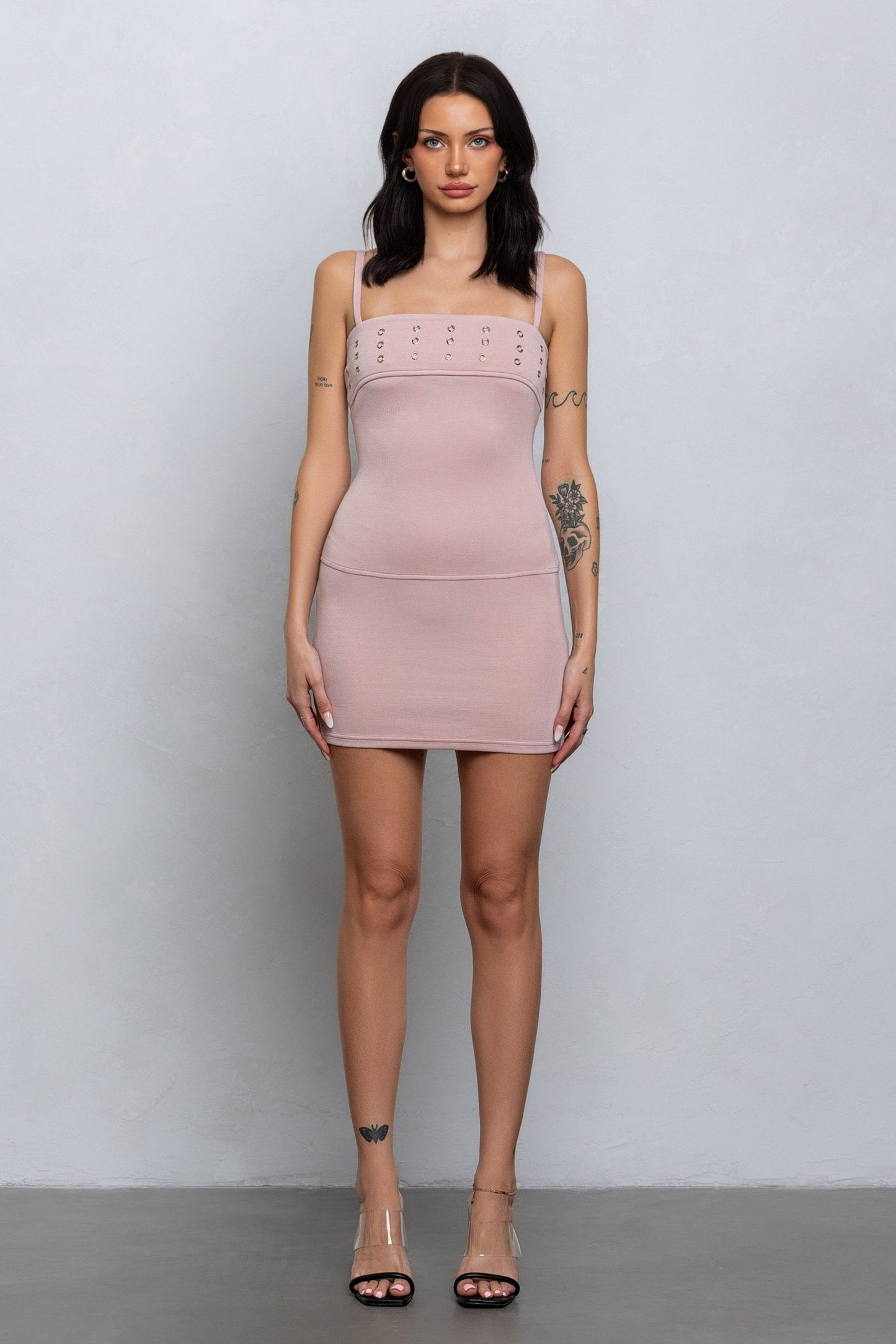 Grommet Ring Detail Sleeveless Minidress - Pink