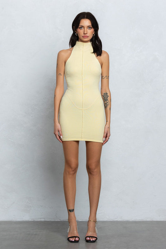 Ultra Soft Double Side Jersey Mock Neck Mini Dress- Buttermilk