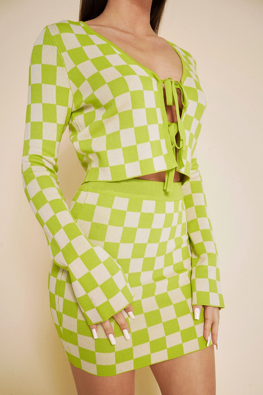 Checker Board Knit Mini Skirt - Green